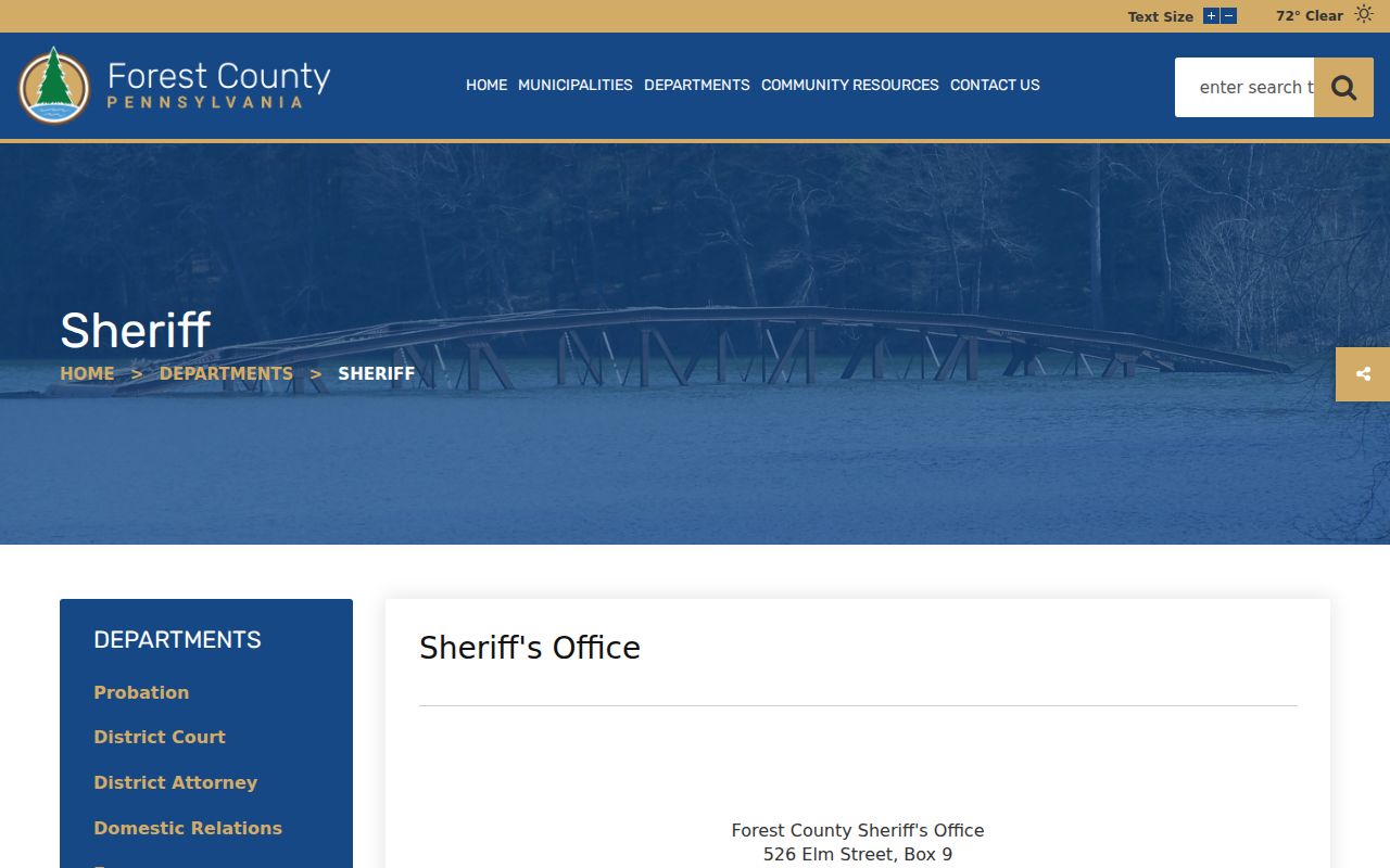 Forest County arrest records contact page for the Sheriff's Office
