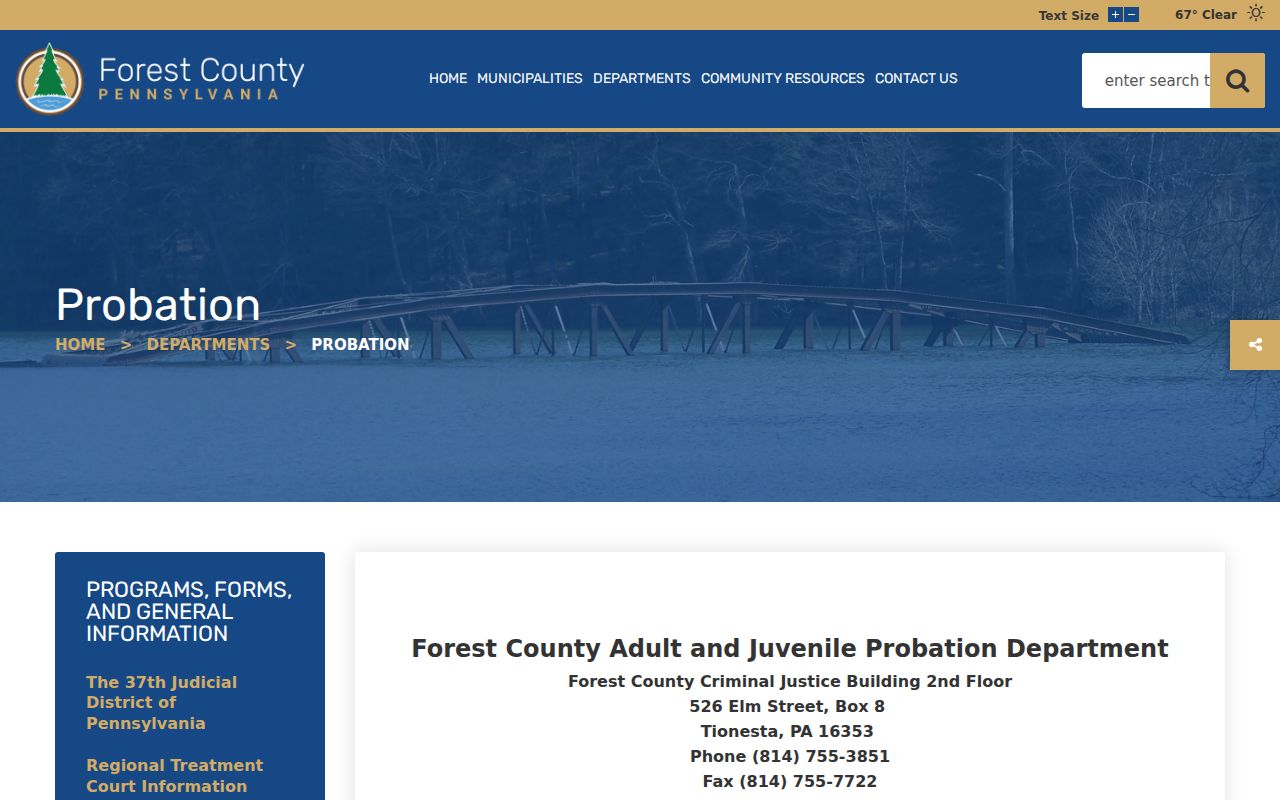 Forest County arrest case follow-up through probation and Regional Treatment Court