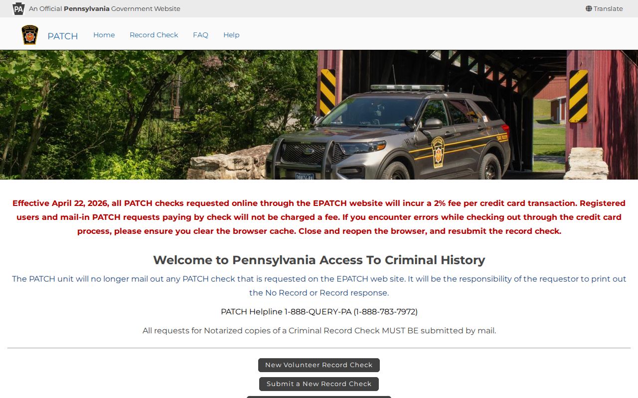 Forest County criminal history PATCH portal