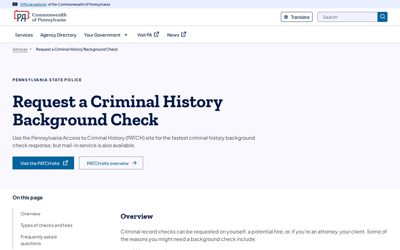 Pennsylvania State Police criminal history check options distinct from the Forest County registry